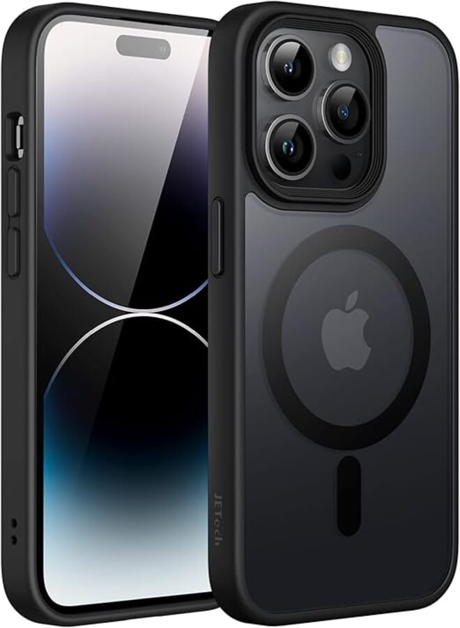 JETech Magnetic Case for iPhone 14 Pro Max 6.7-Inch Compatible with MagSafe, Translucent Matte Back Slim Shockproof Phone Cover (Black)